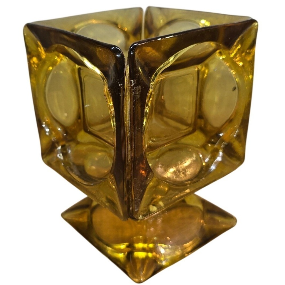 Ashtray Candle Holder Vintage Handmade Unique Yellow‎ 5" HEAVY